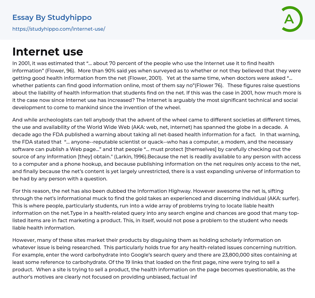 Internet use Essay Example