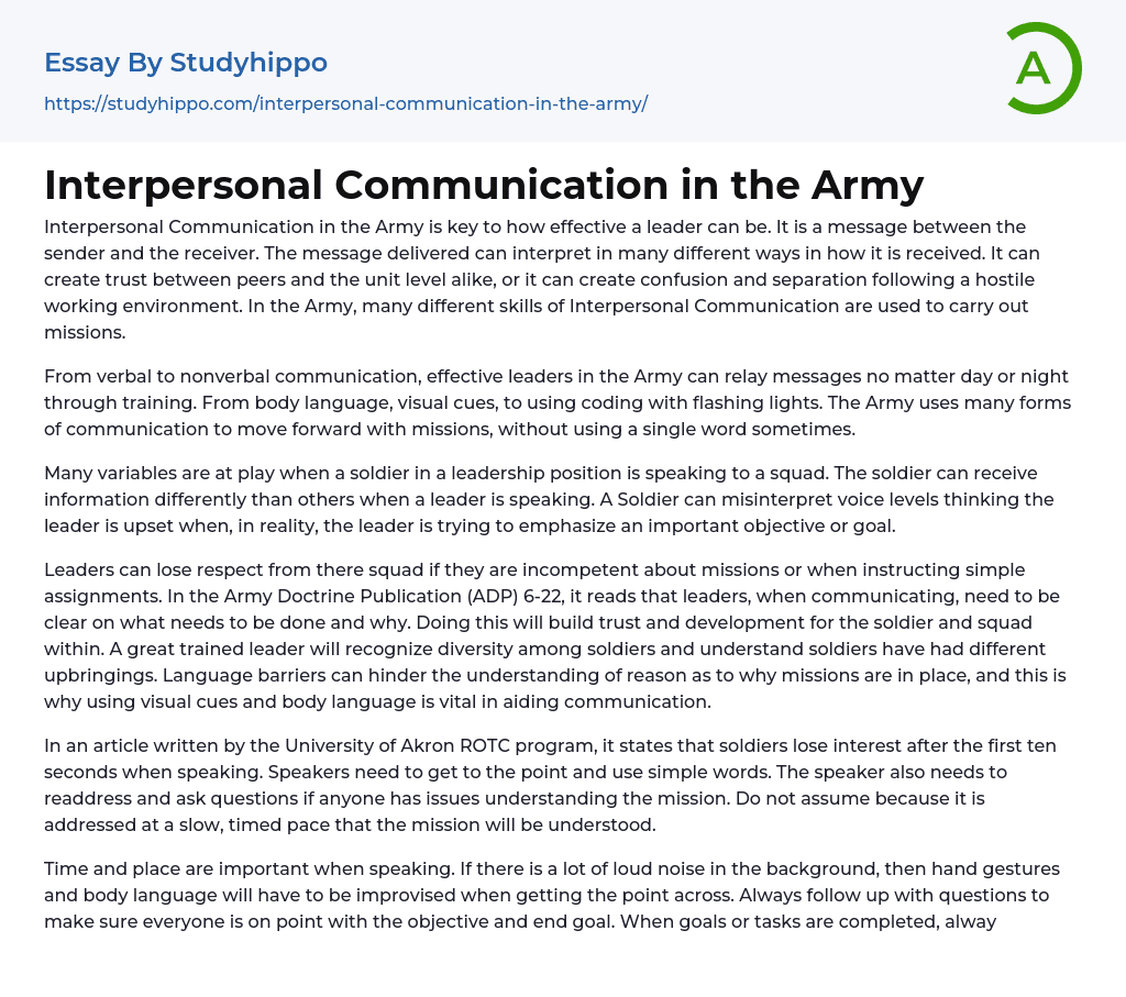 Interpersonal Communication in the Army Essay Example