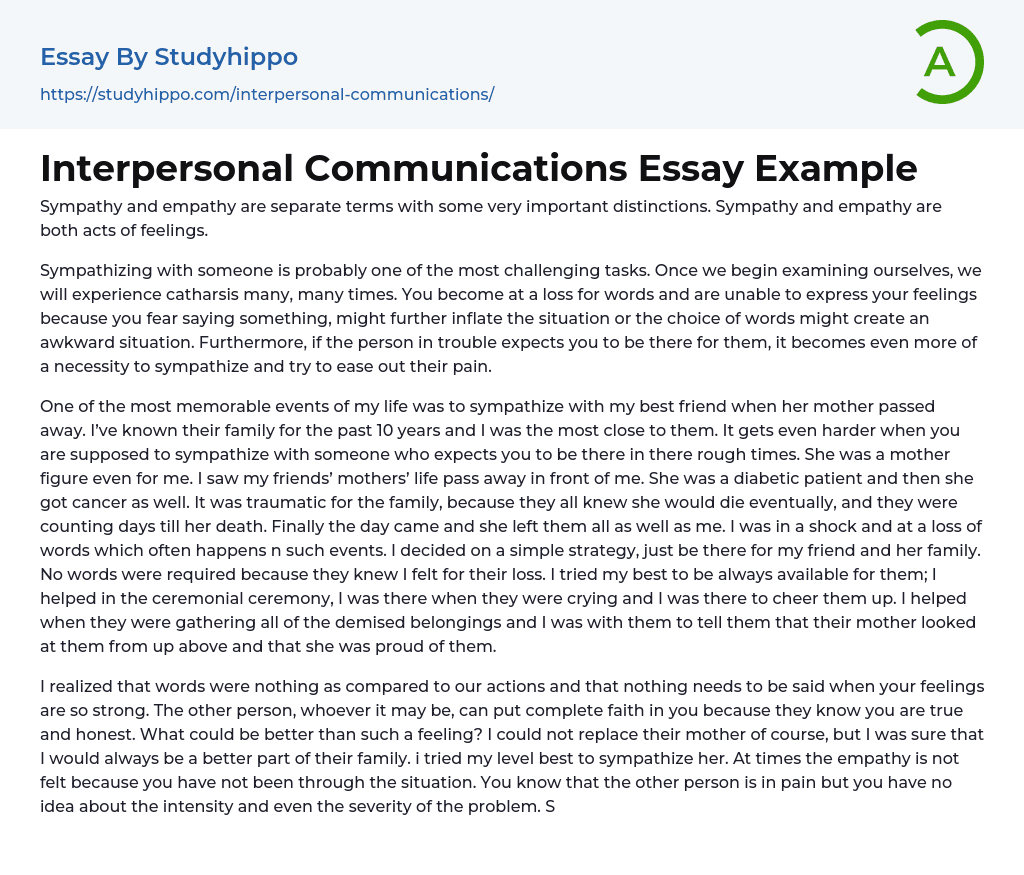 Interpersonal Communications Essay Example
