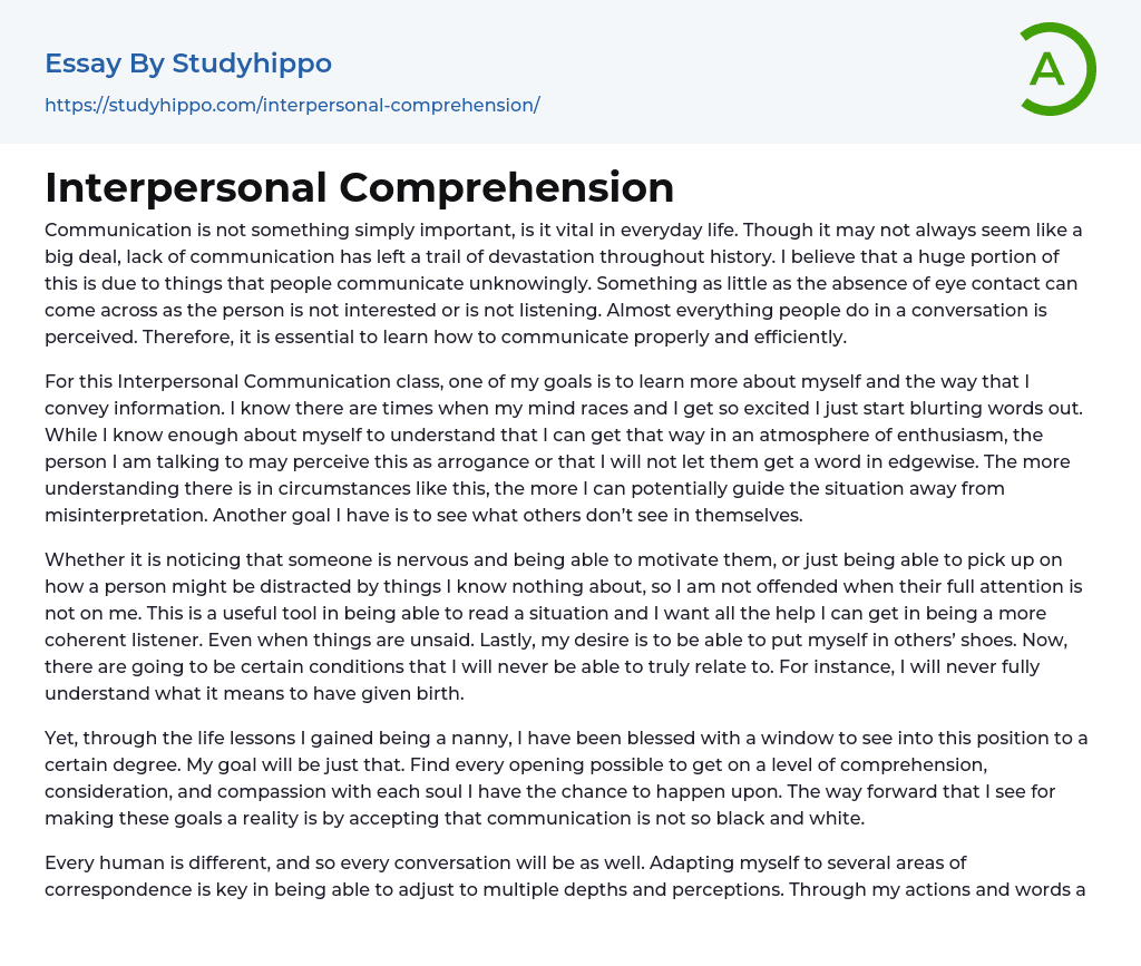 Interpersonal Comprehension Essay Example