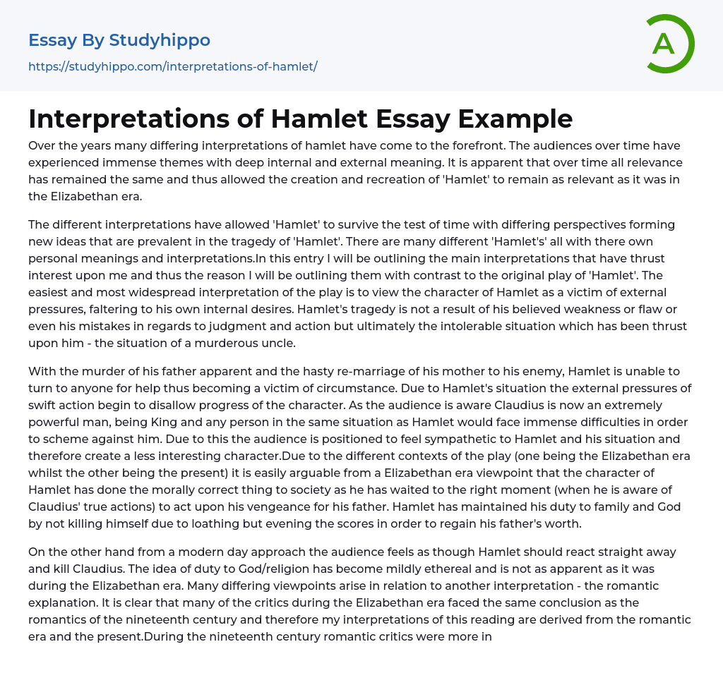 Interpretations of Hamlet Essay Example