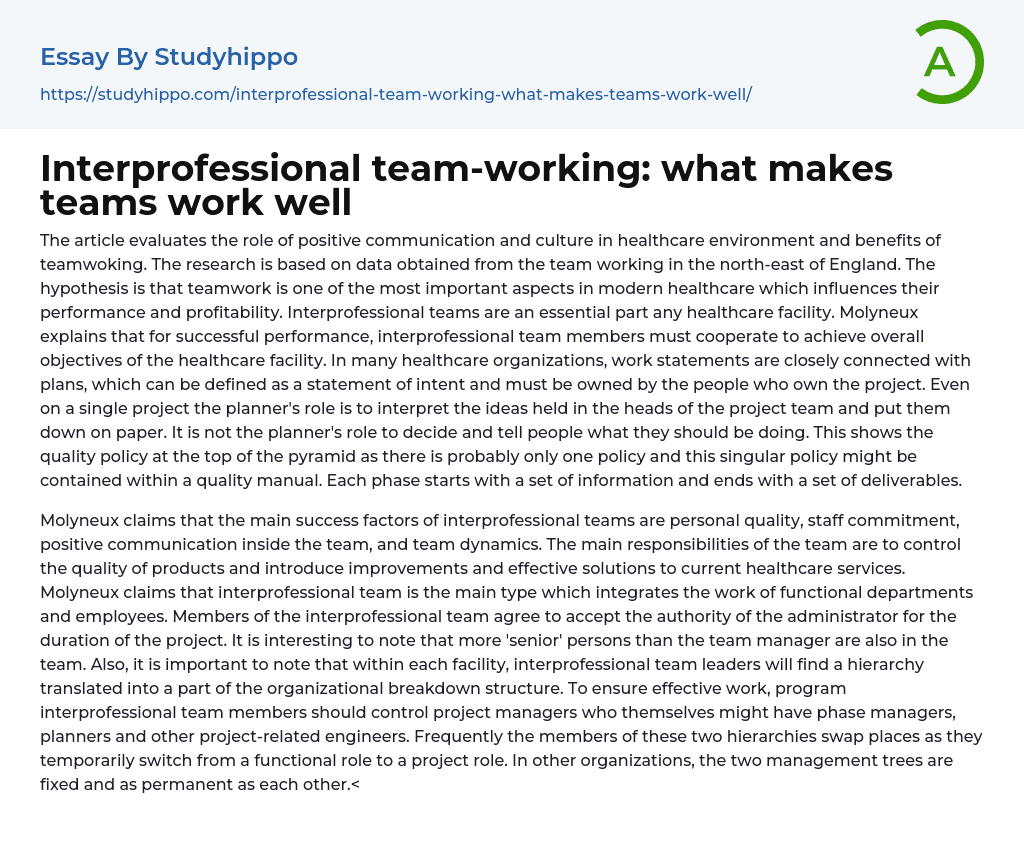 Interprofessional team-working: what makes teams work well