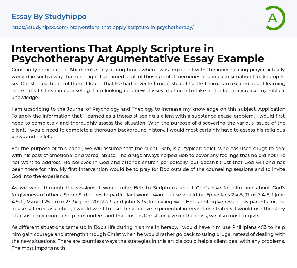 Interventions That Apply Scripture in Psychotherapy Argumentative Essay Example