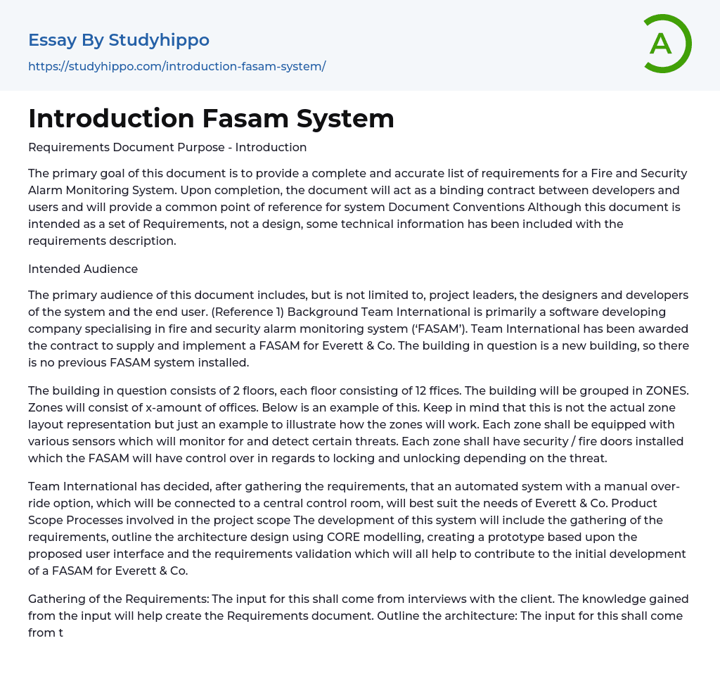 Introduction Fasam System Essay Example