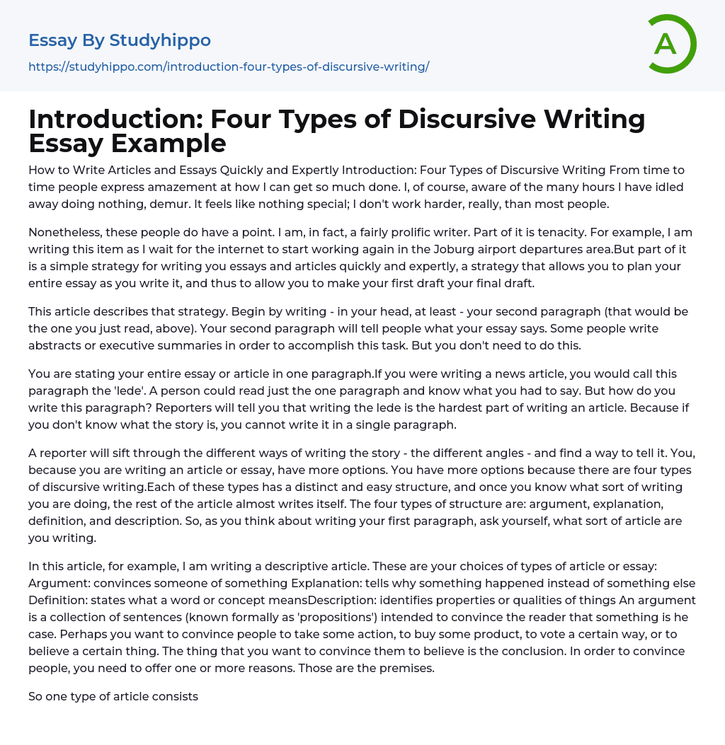 Introduction: Four Types of Discursive Writing Essay Example