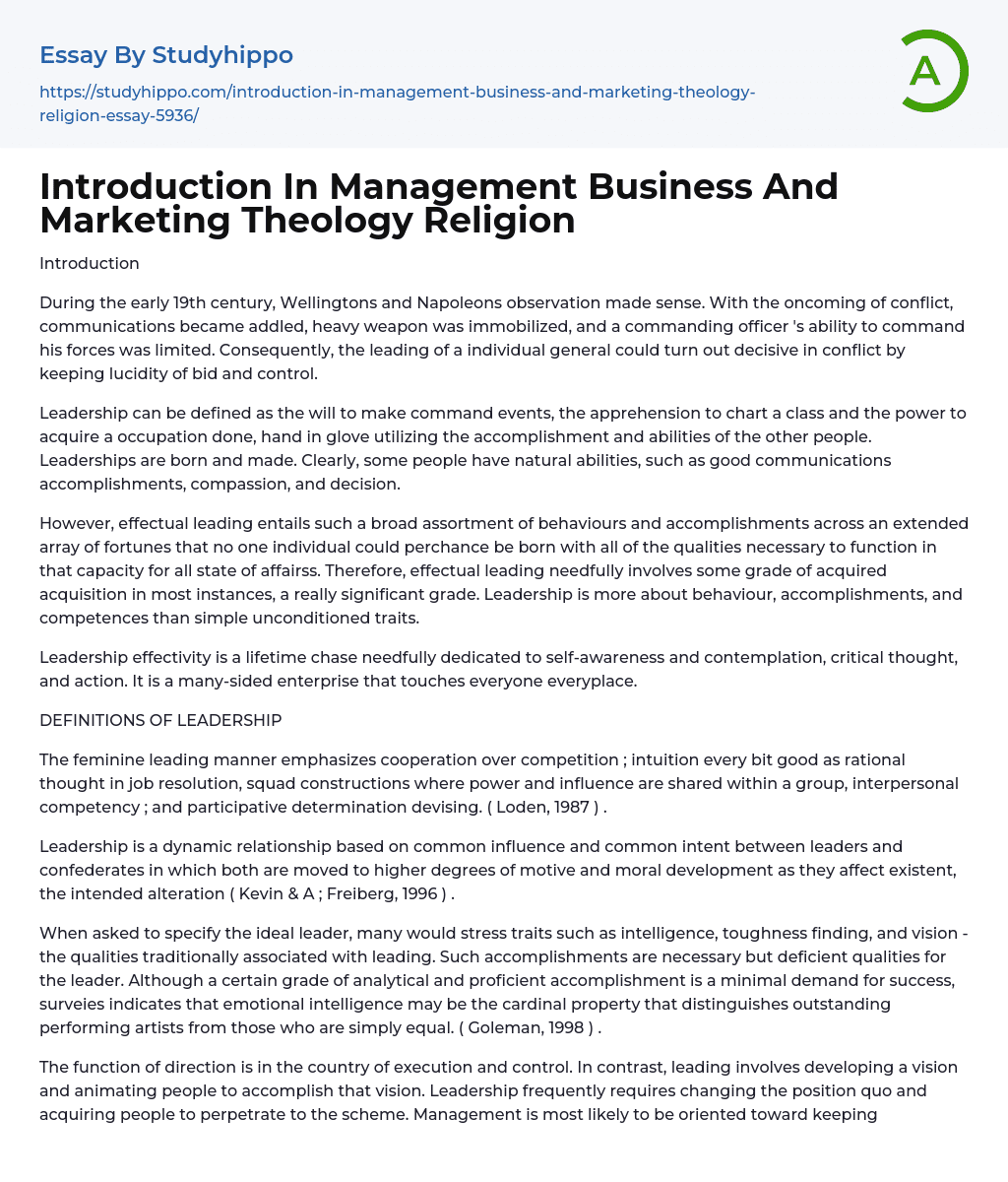 Introduction In Management Business And Marketing Theology Religion
