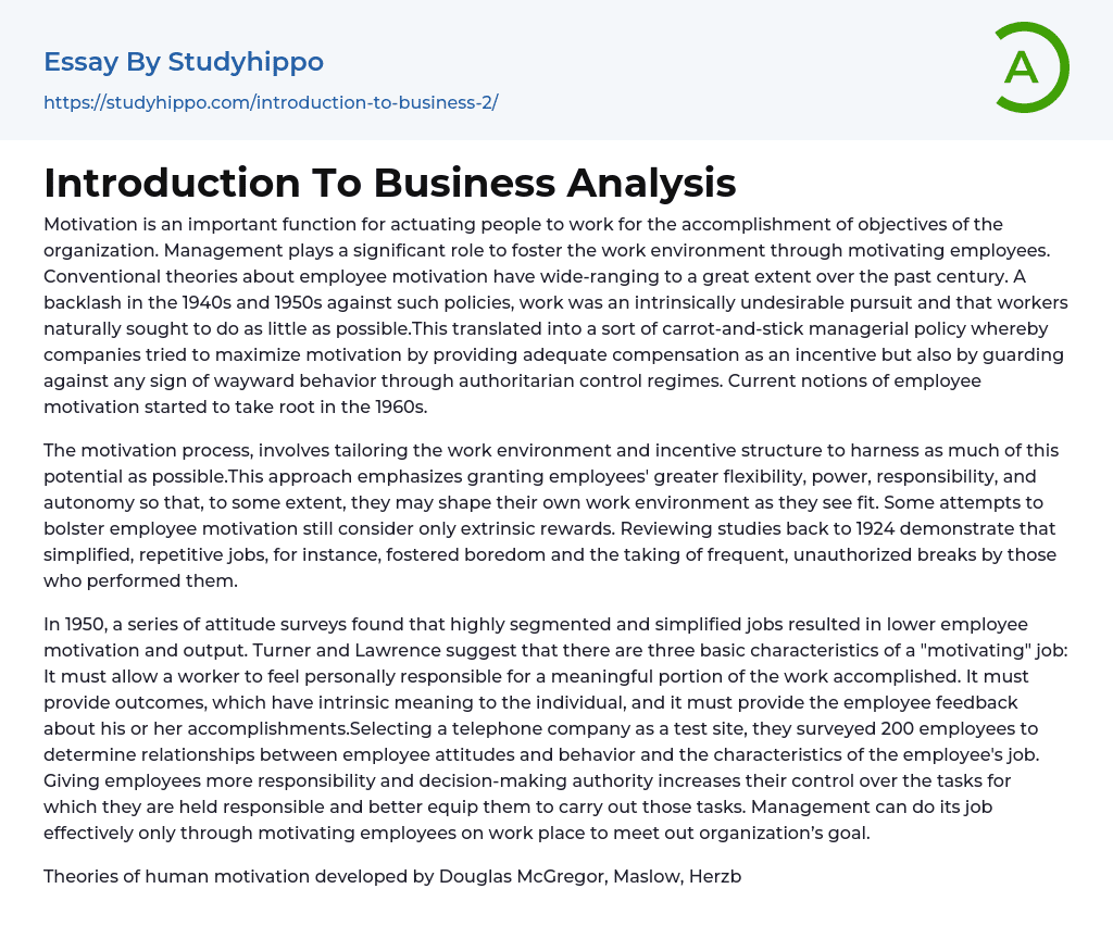 Introduction To Business Analysis Essay Example