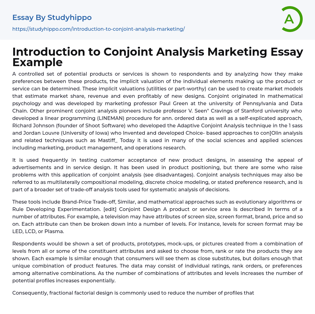 Introduction to Conjoint Analysis Marketing Essay Example