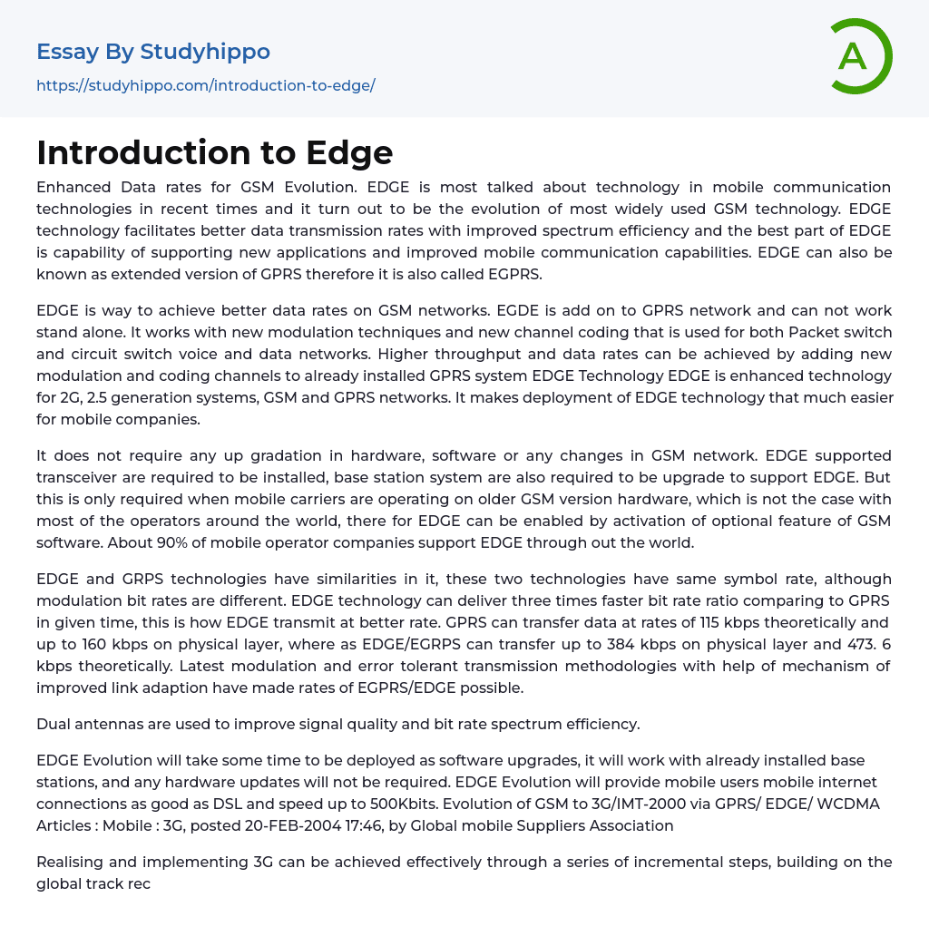 Introduction to Edge Essay Example