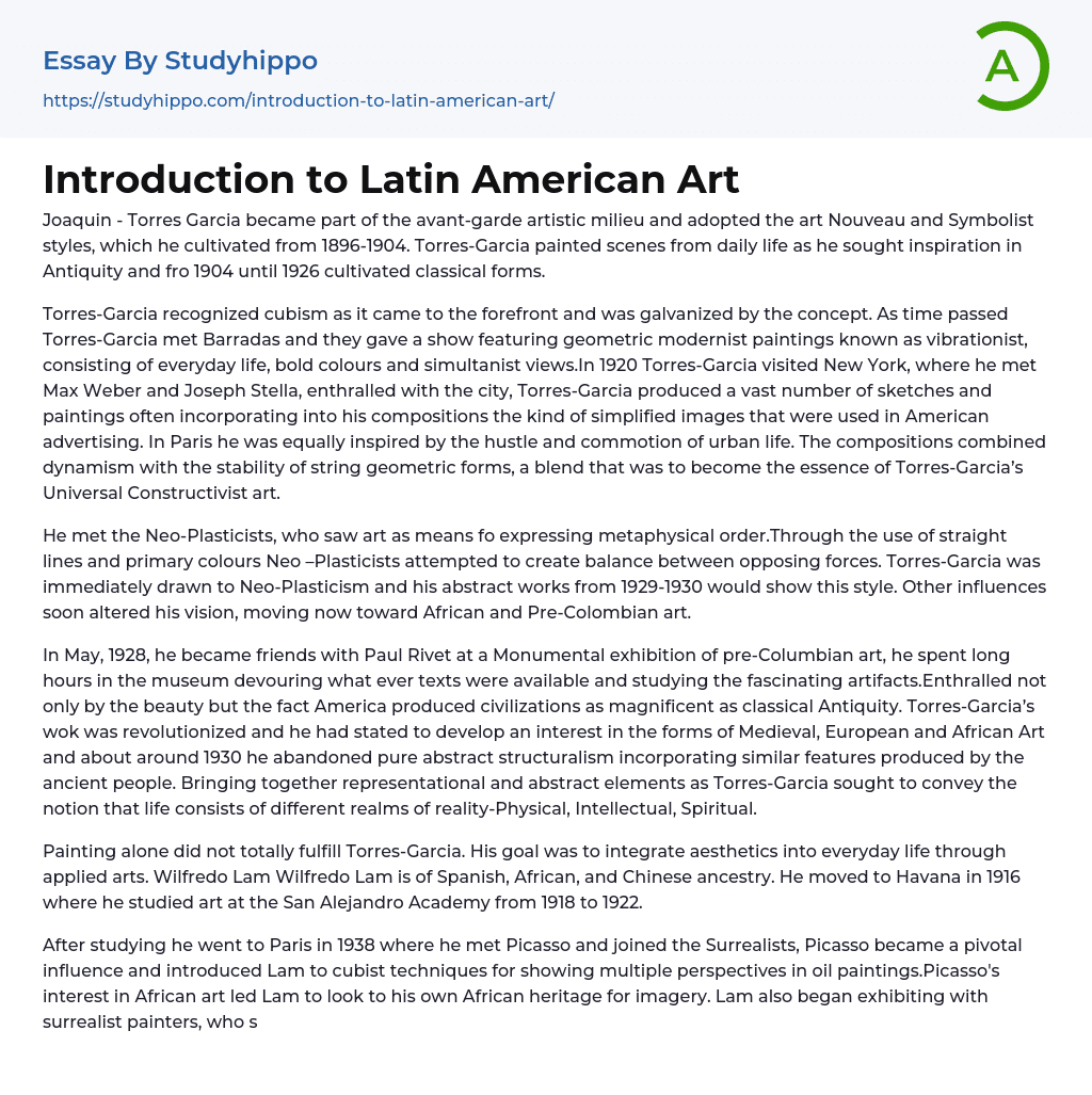 Introduction to Latin American Art Essay Example