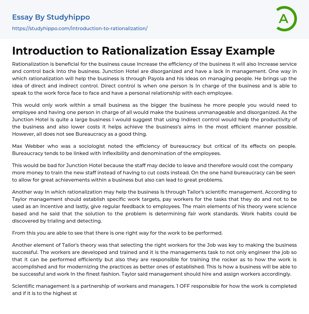 Introduction to Rationalization Essay Example