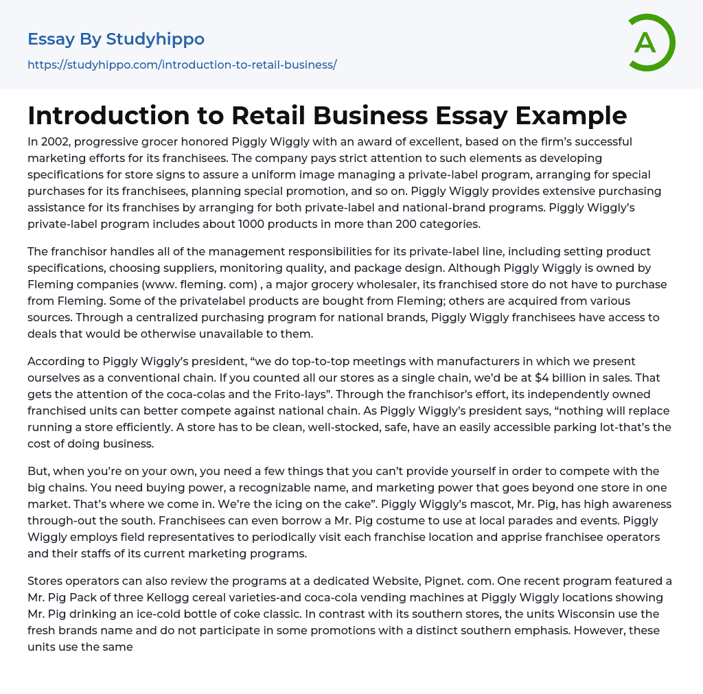 Introduction to Retail Business Essay Example