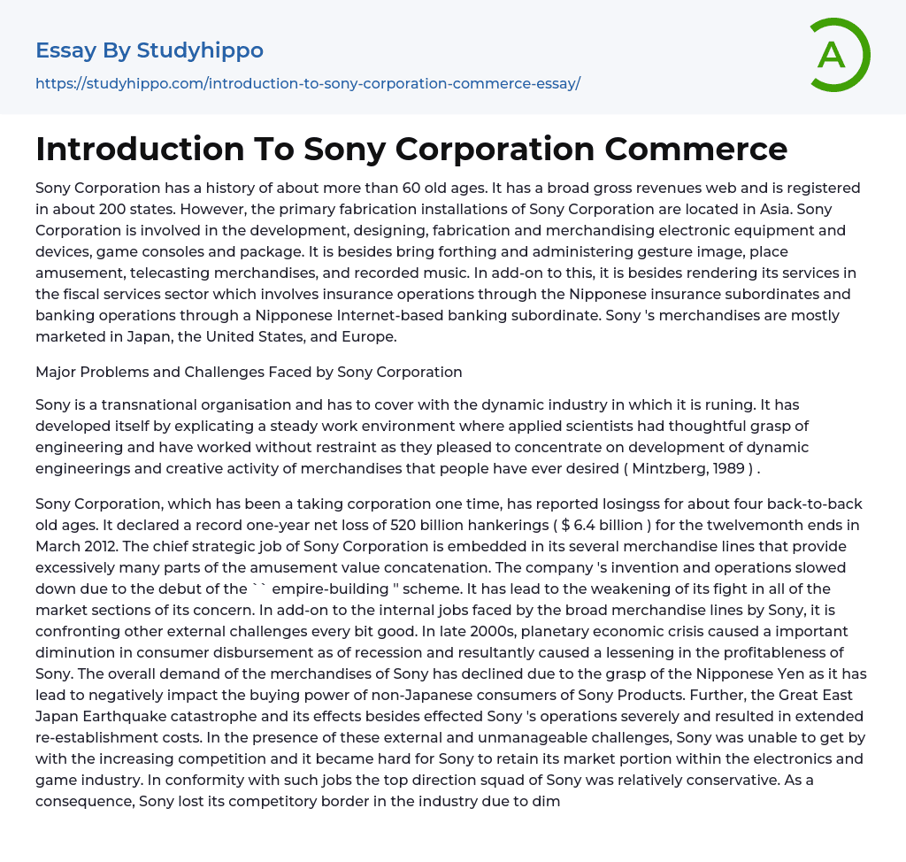 Introduction To Sony Corporation Commerce Essay Example