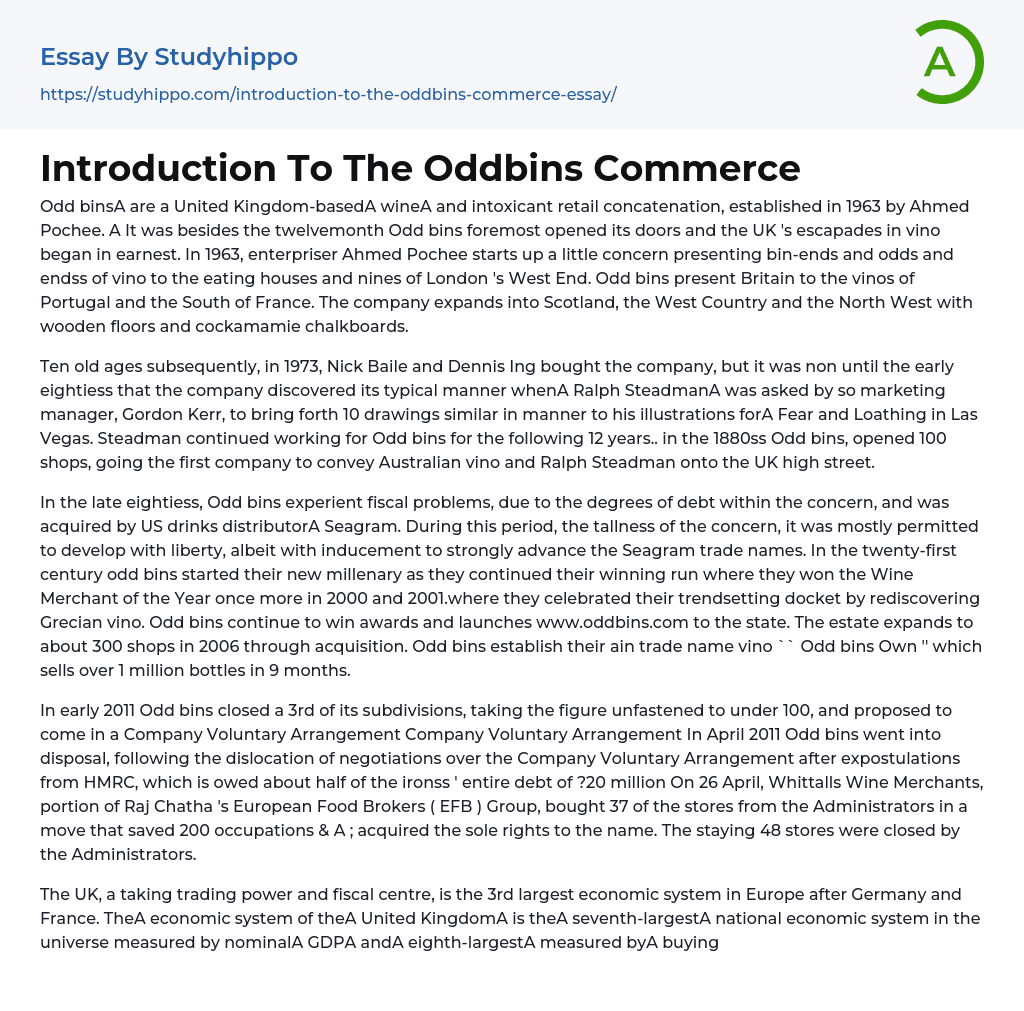 Introduction To The Oddbins Commerce Essay Example