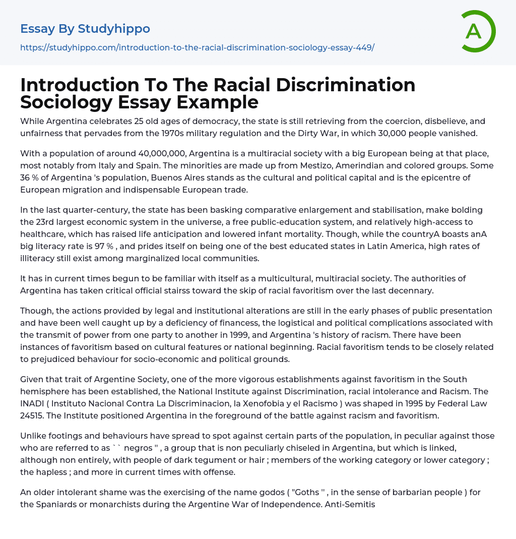 Introduction To The Racial Discrimination Sociology Essay Example