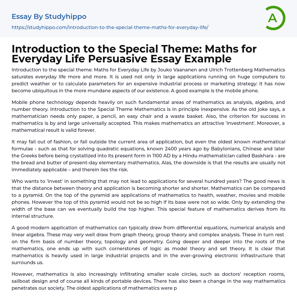 Introduction to the Special Theme: Maths for Everyday Life Persuasive Essay Example
