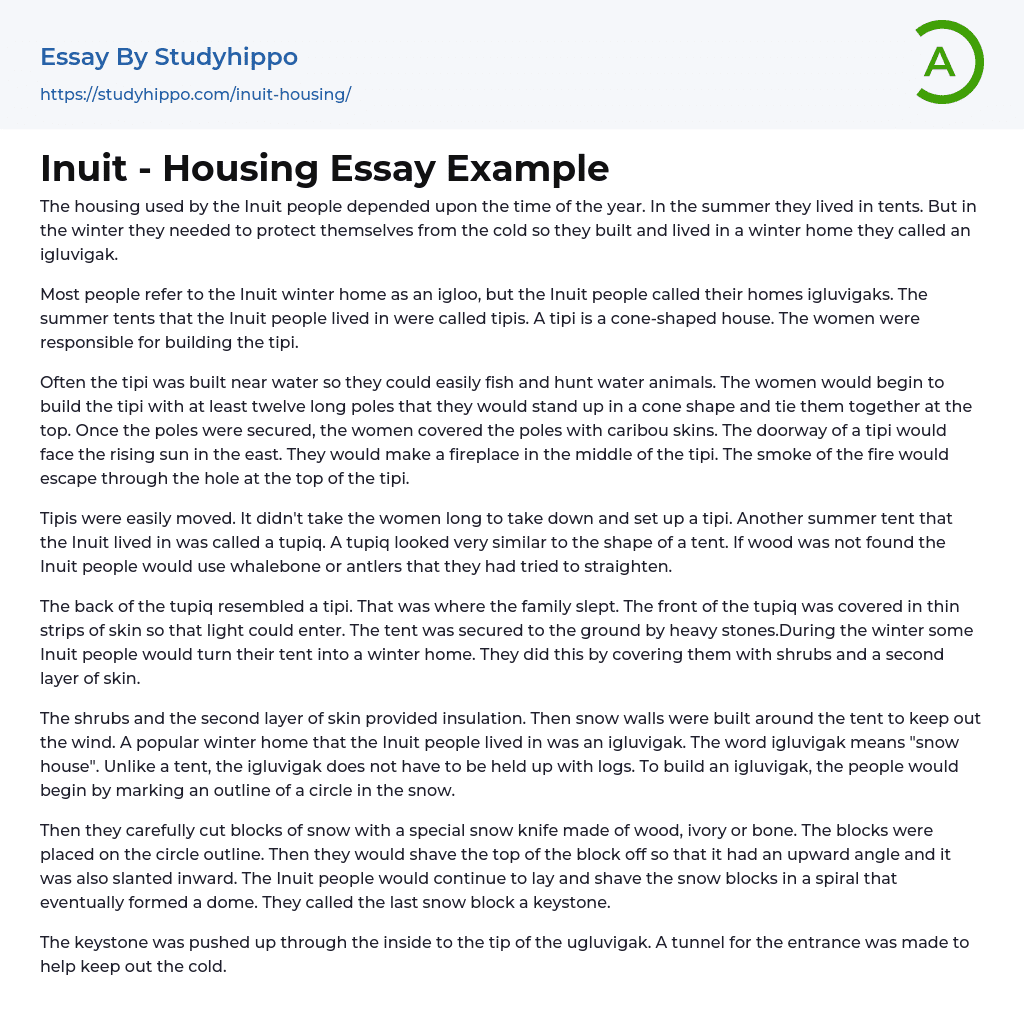 Inuit – Housing Essay Example