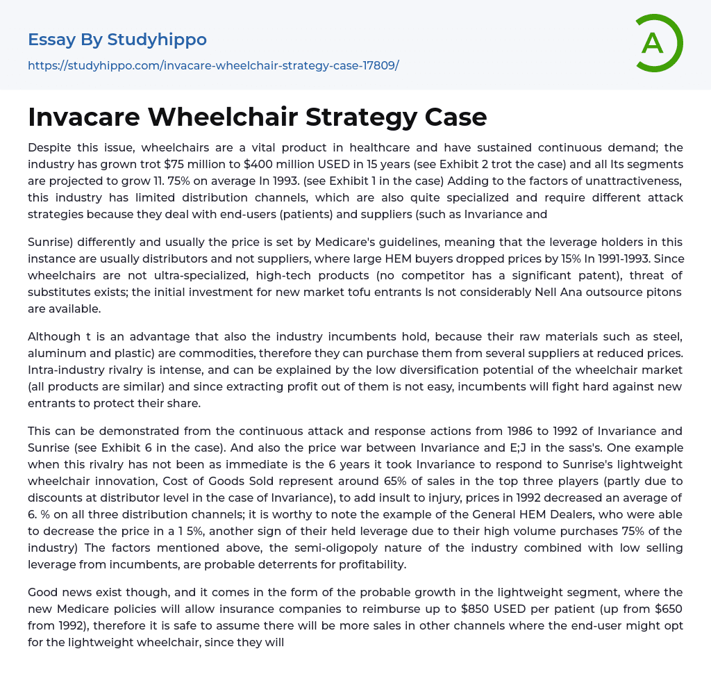 Invacare Wheelchair Strategy Case Essay Example