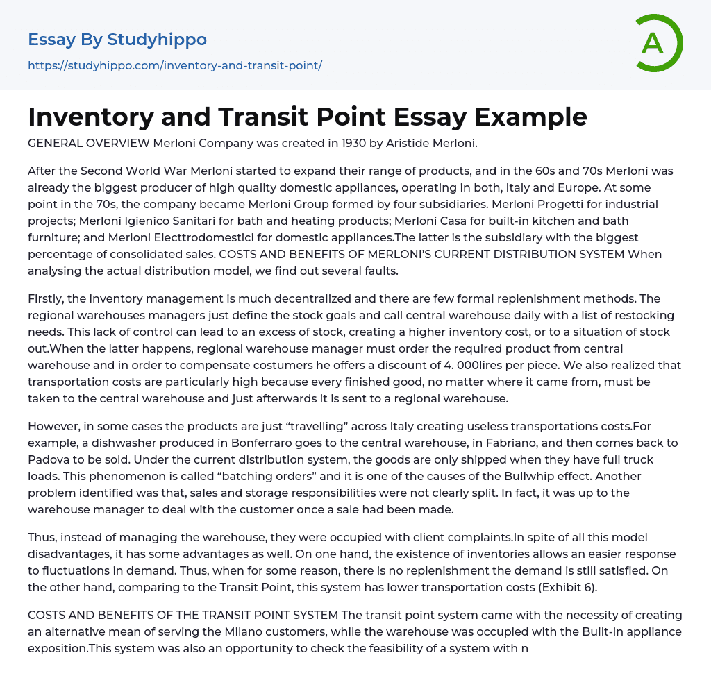 Inventory and Transit Point Essay Example