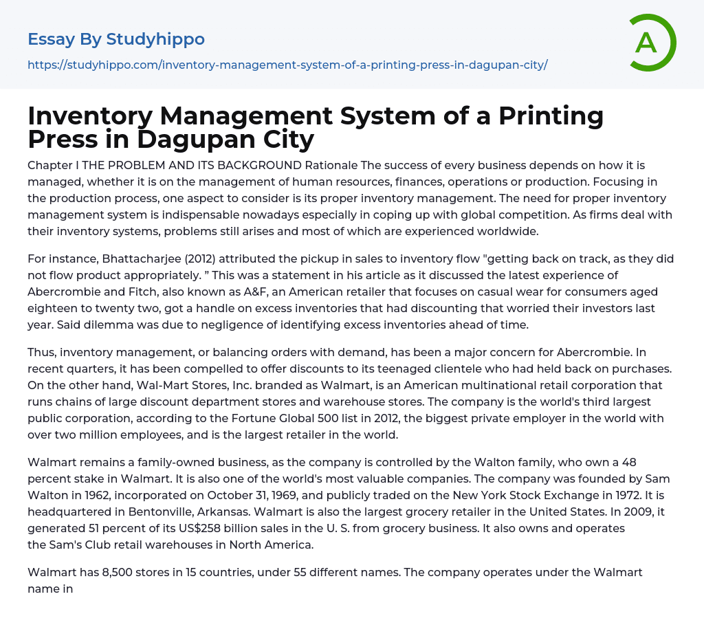 Inventory Management System of a Printing Press in Dagupan City Essay Example