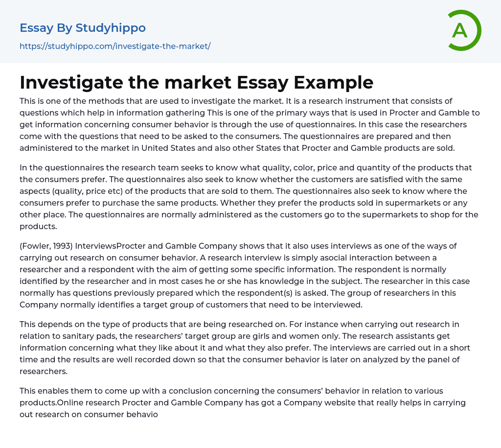Investigate the market Essay Example