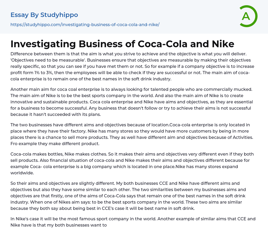 Investigating Business of Coca-Cola and Nike Essay Example