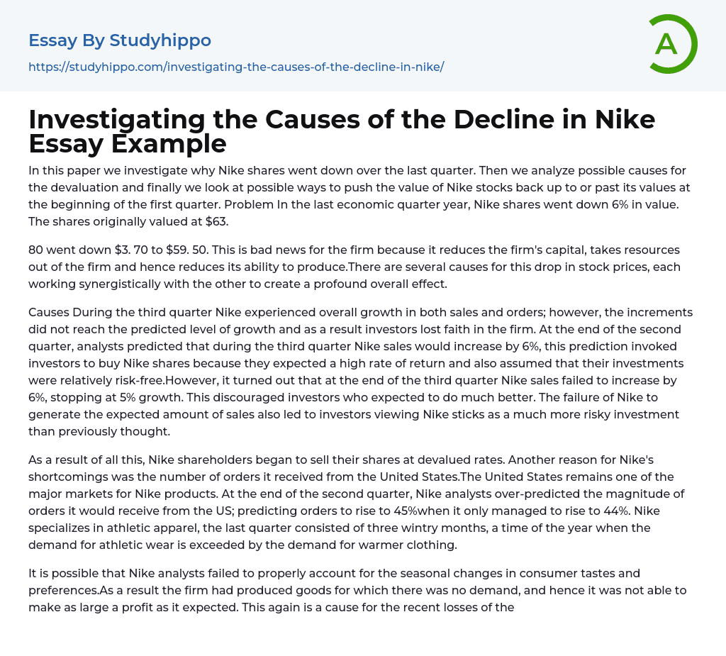 Investigating the Causes of the Decline in Nike Essay Example