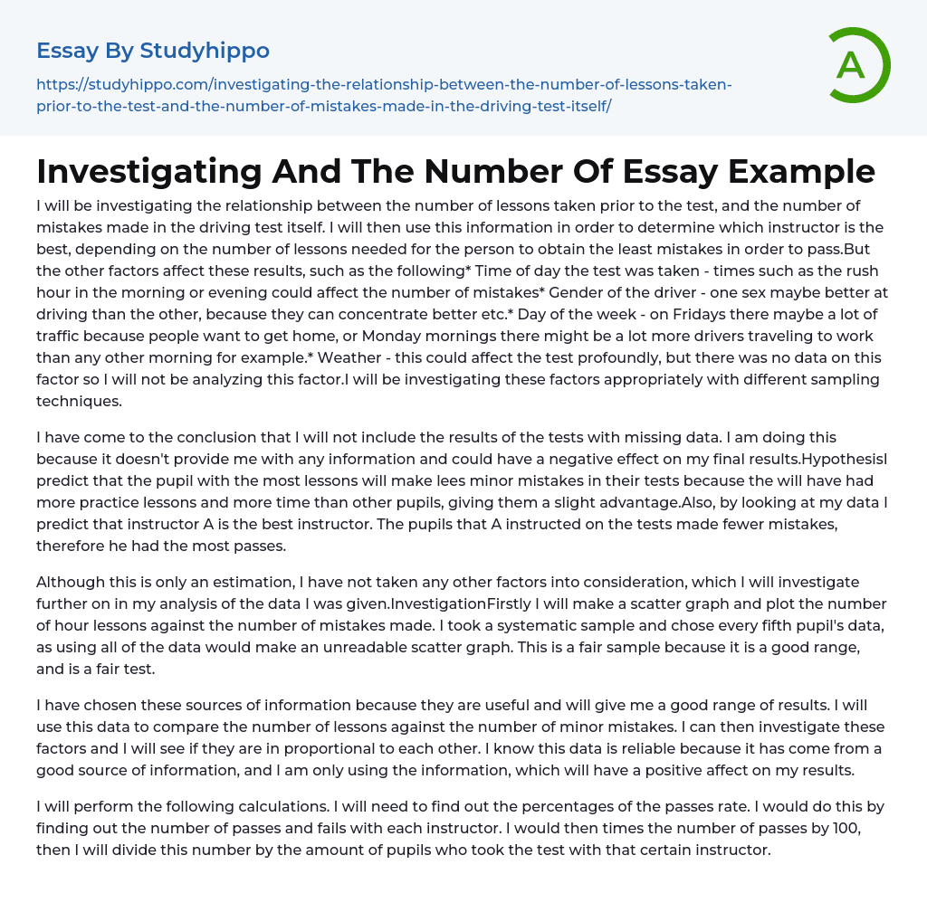 Investigating And The Number Of Essay Example