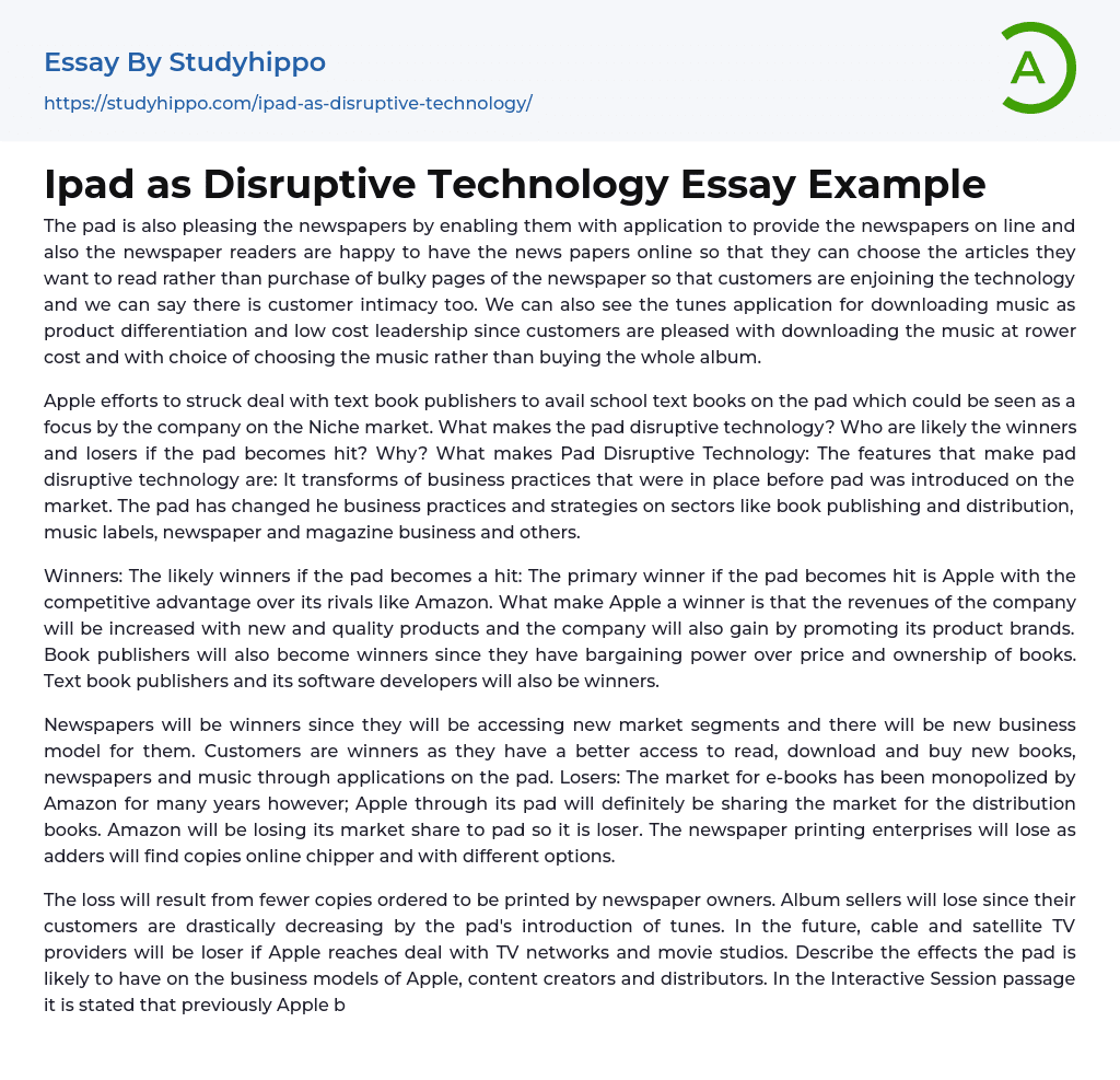 Ipad as Disruptive Technology Essay Example