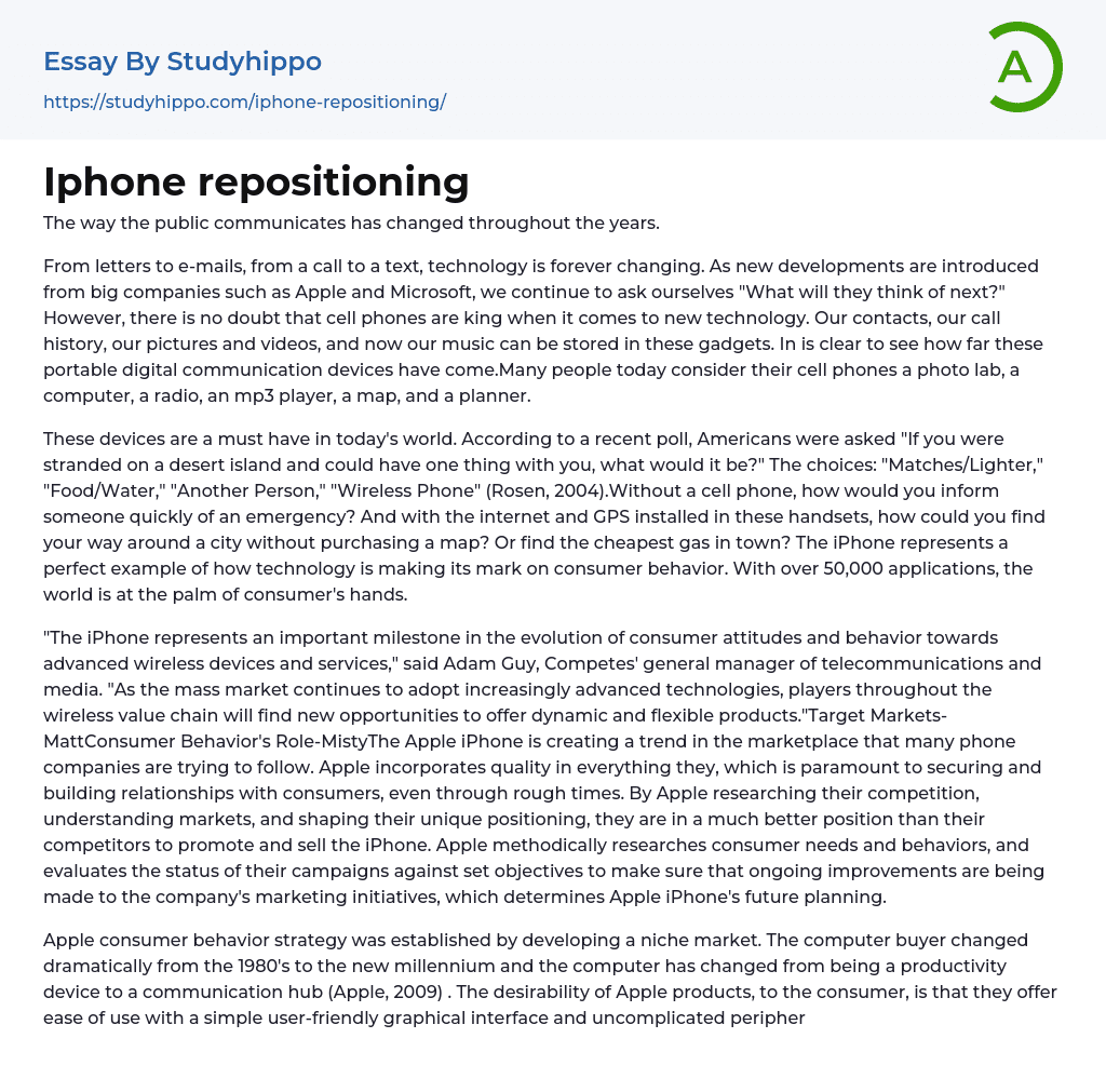 Iphone repositioning Essay Example