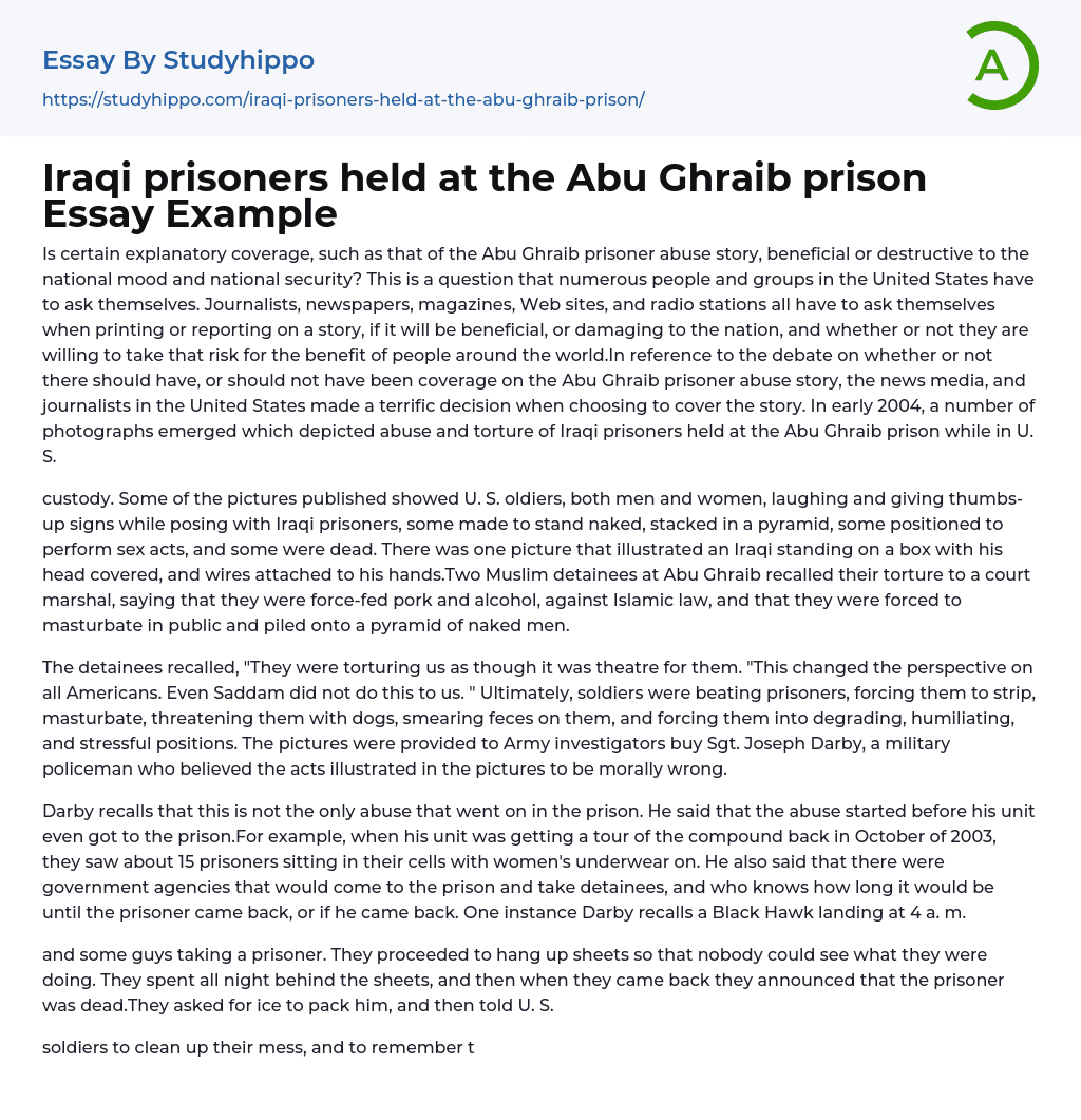 Iraqi prisoners held at the Abu Ghraib prison Essay Example