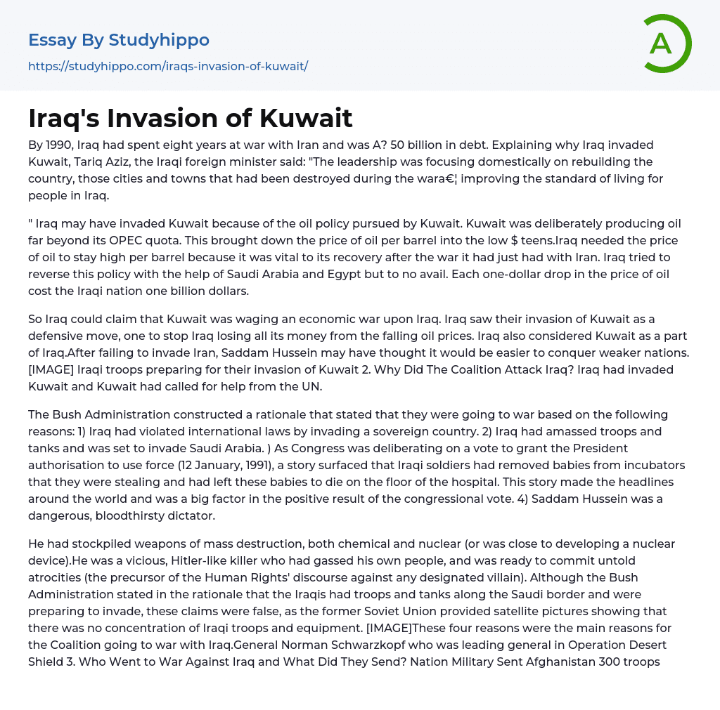 Iraq’s Invasion of Kuwait Essay Example