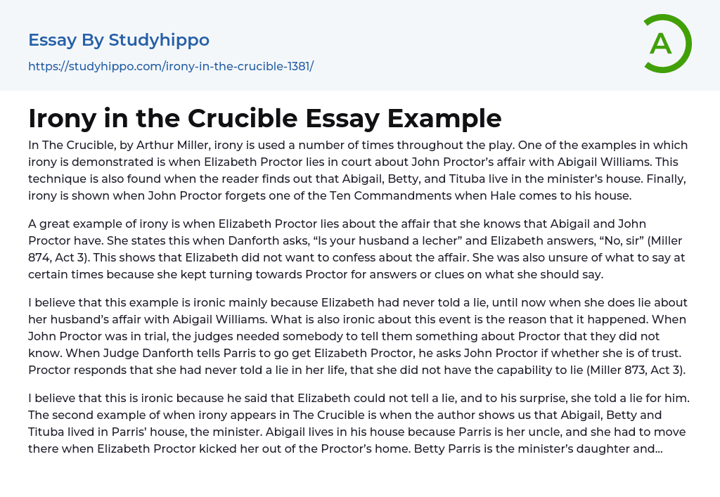 Irony in the Crucible Essay Example