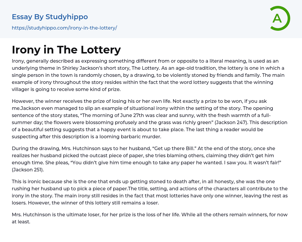 Irony in The Lottery Essay Example