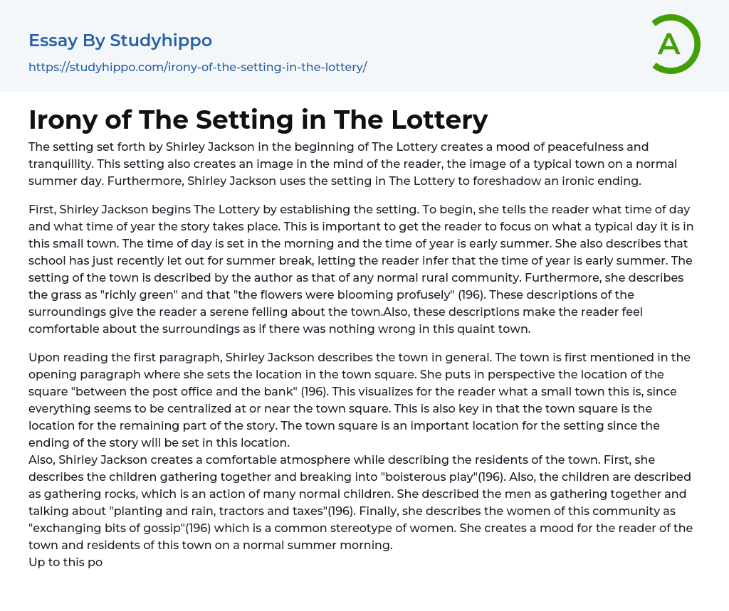Irony of The Setting in The Lottery Essay Example