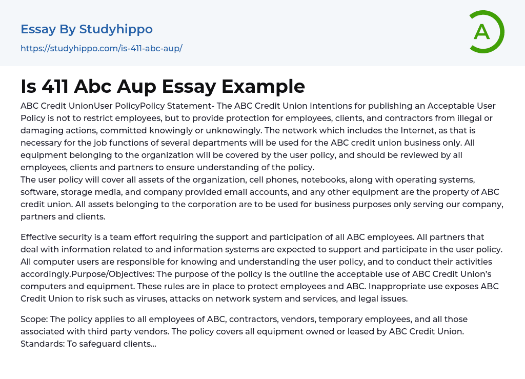 Is 411 Abc Aup Essay Example