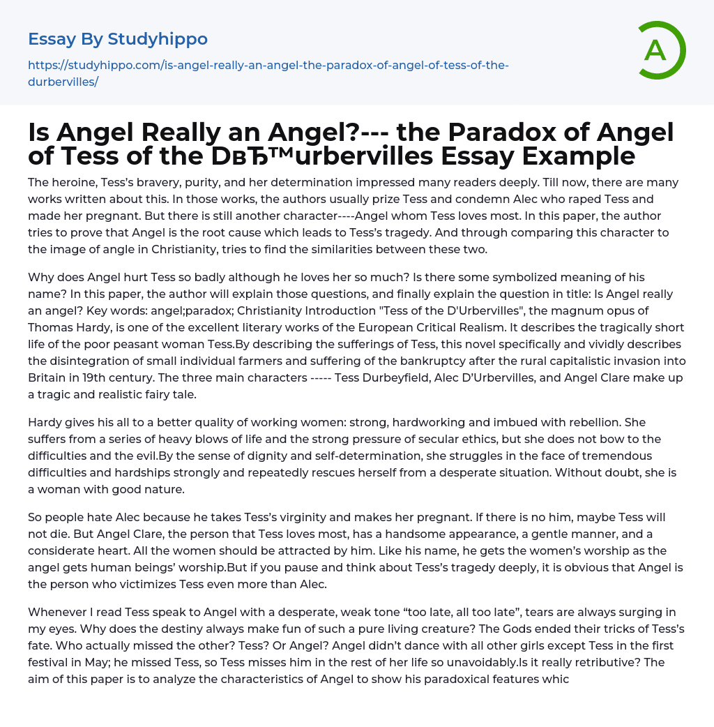 Is Angel Really an Angel?— the Paradox of Angel of Tess of the Durbervilles Essay Example