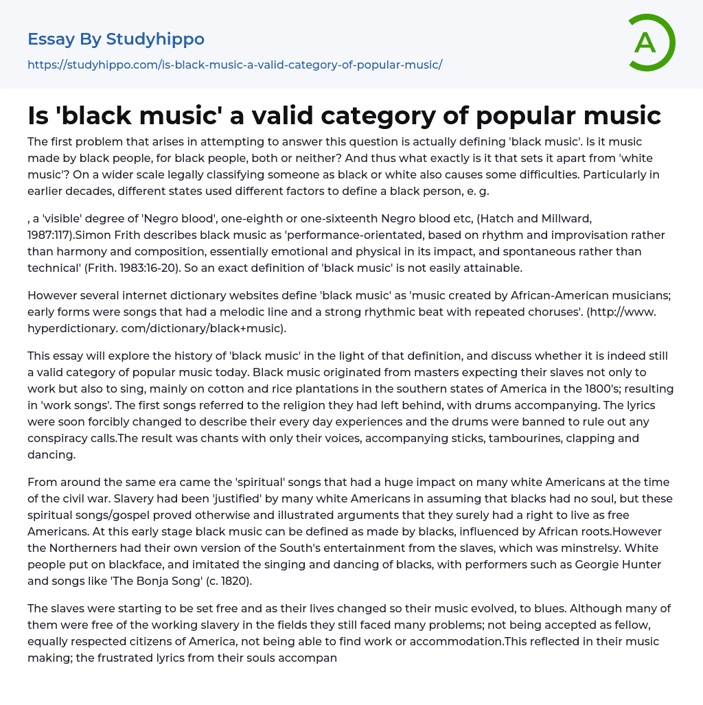 Is ‘black music’ a valid category of popular music Essay Example