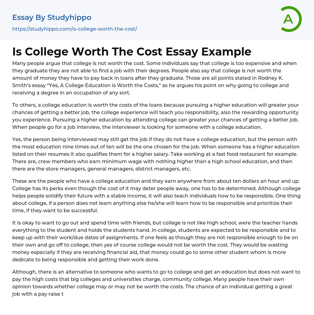 Is College Worth The Cost Essay Example