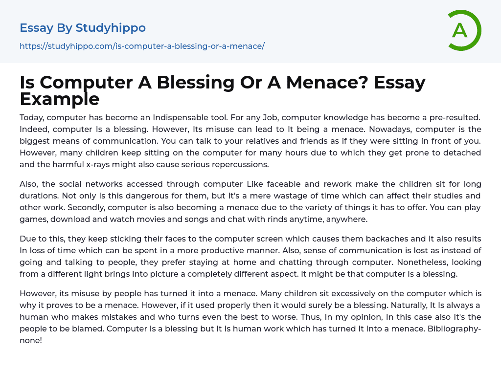 Is Computer A Blessing Or A Menace? Essay Example