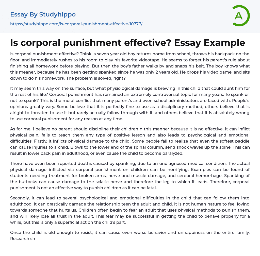 Is corporal punishment effective? Essay Example
