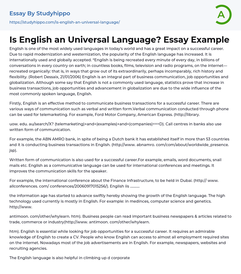 english essay on universal language