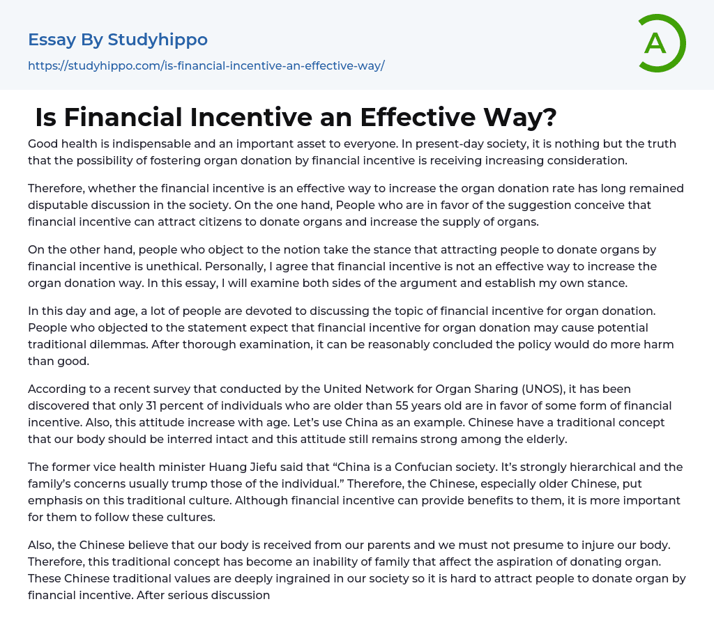 Is Financial Incentive an Effective Way? Essay Example
