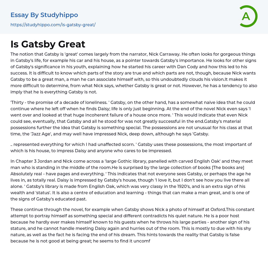 Is Gatsby Great Essay Example