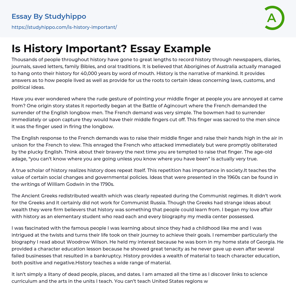 Is History Important? Essay Example