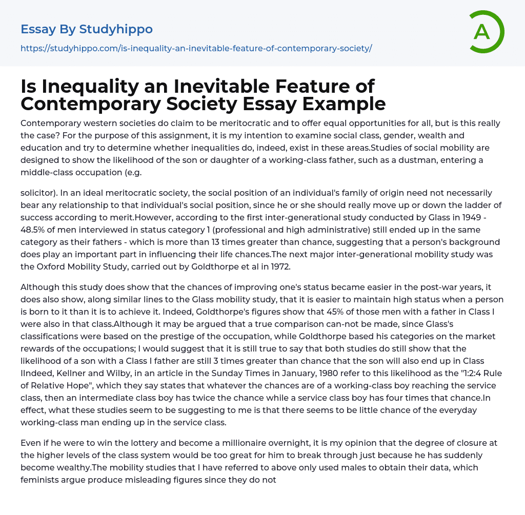 Is Inequality an Inevitable Feature of Contemporary Society Essay Example