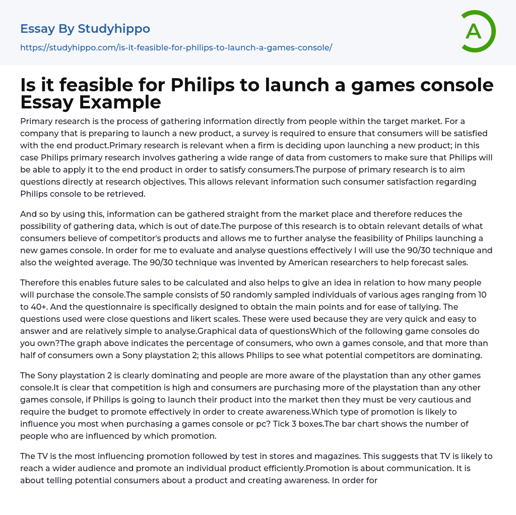 Is it feasible for Philips to launch a games console Essay Example