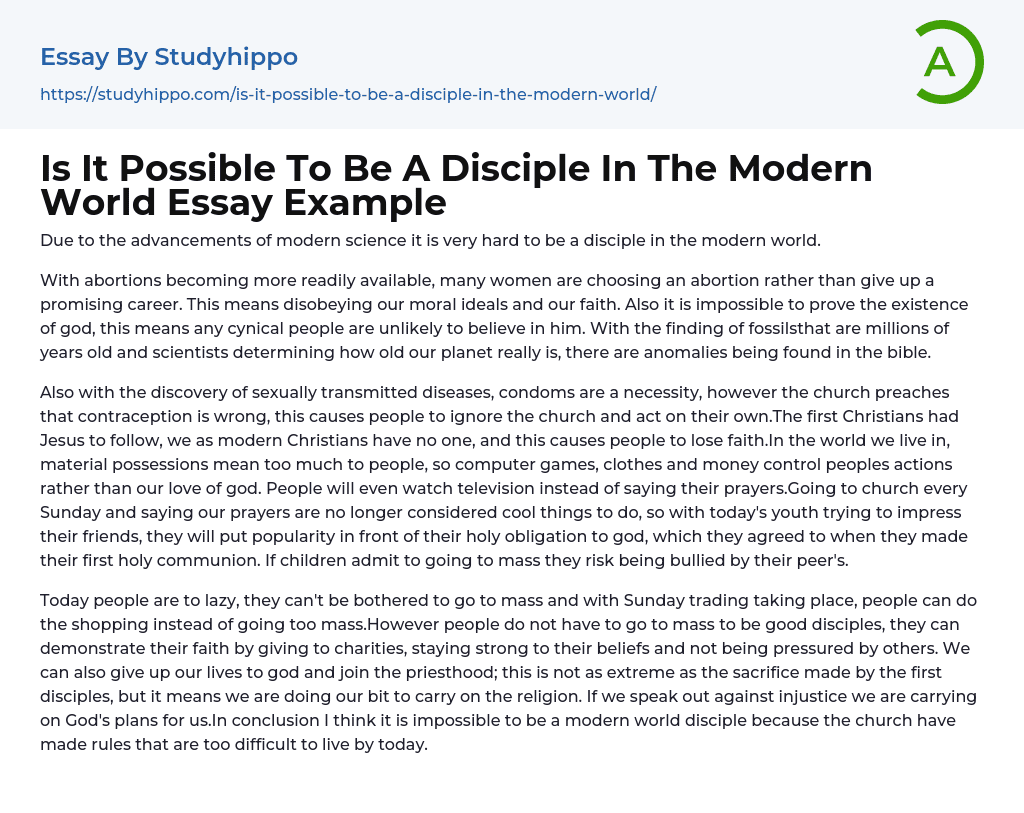 Is It Possible To Be A Disciple In The Modern World Essay Example