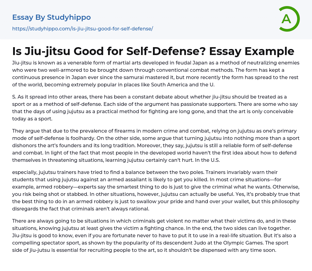 Is Jiu-jitsu Good for Self-Defense? Essay Example