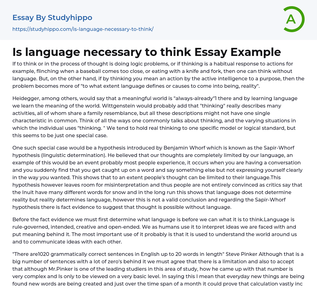 Is language necessary to think Essay Example